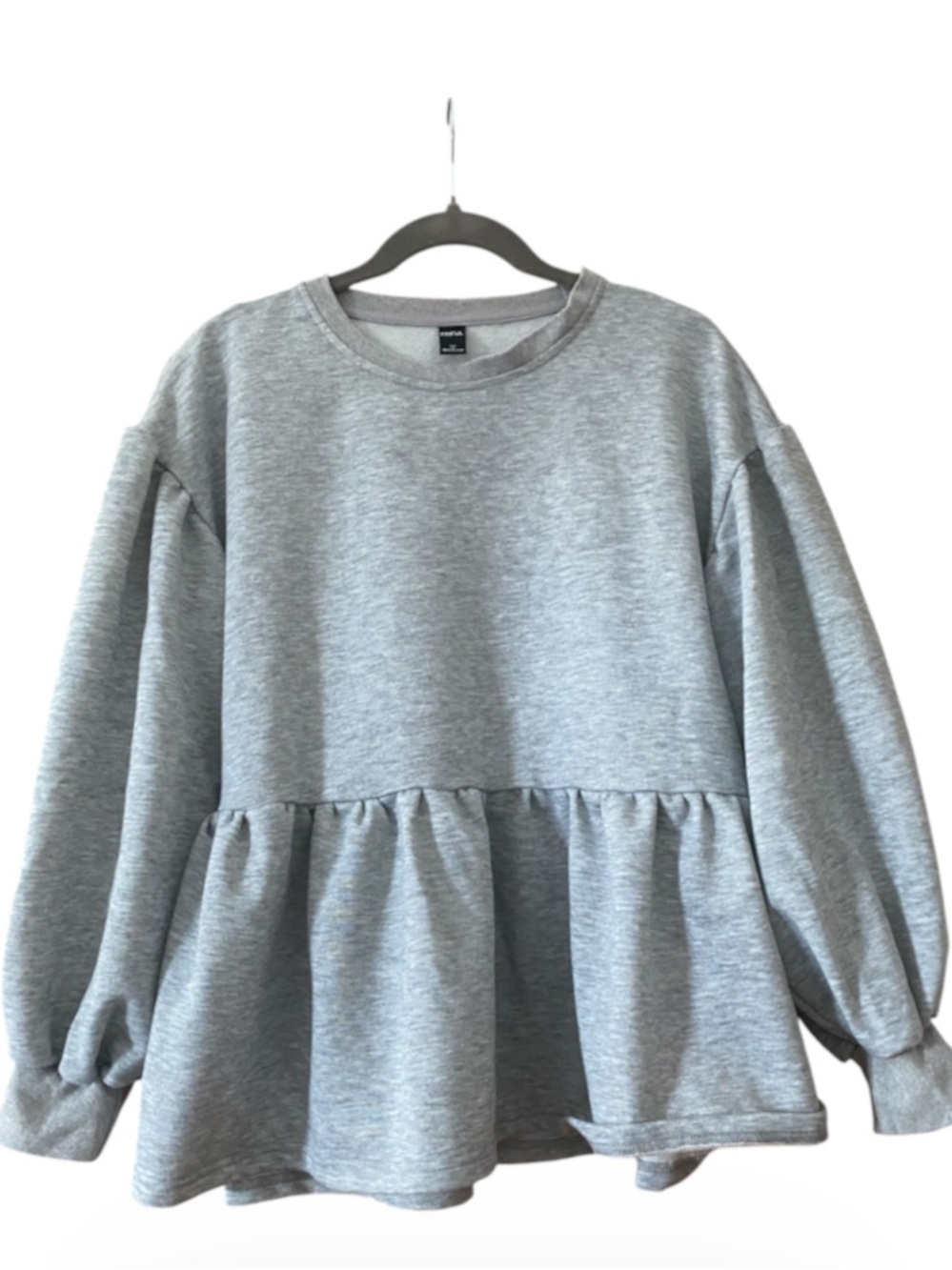 SHEIN FRIFUL Gray Oversized Peplum Ruffle Sweatshirt Balloon Sleeve XL